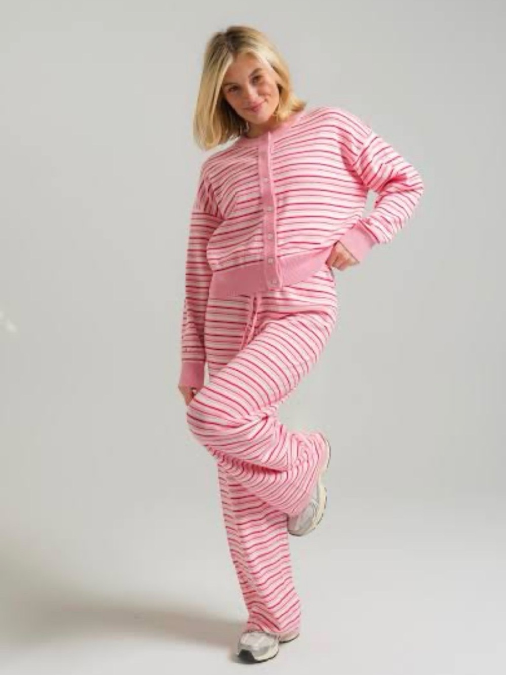 ACTA Women’s Pink Striped Cardigan Set Includes top and pants